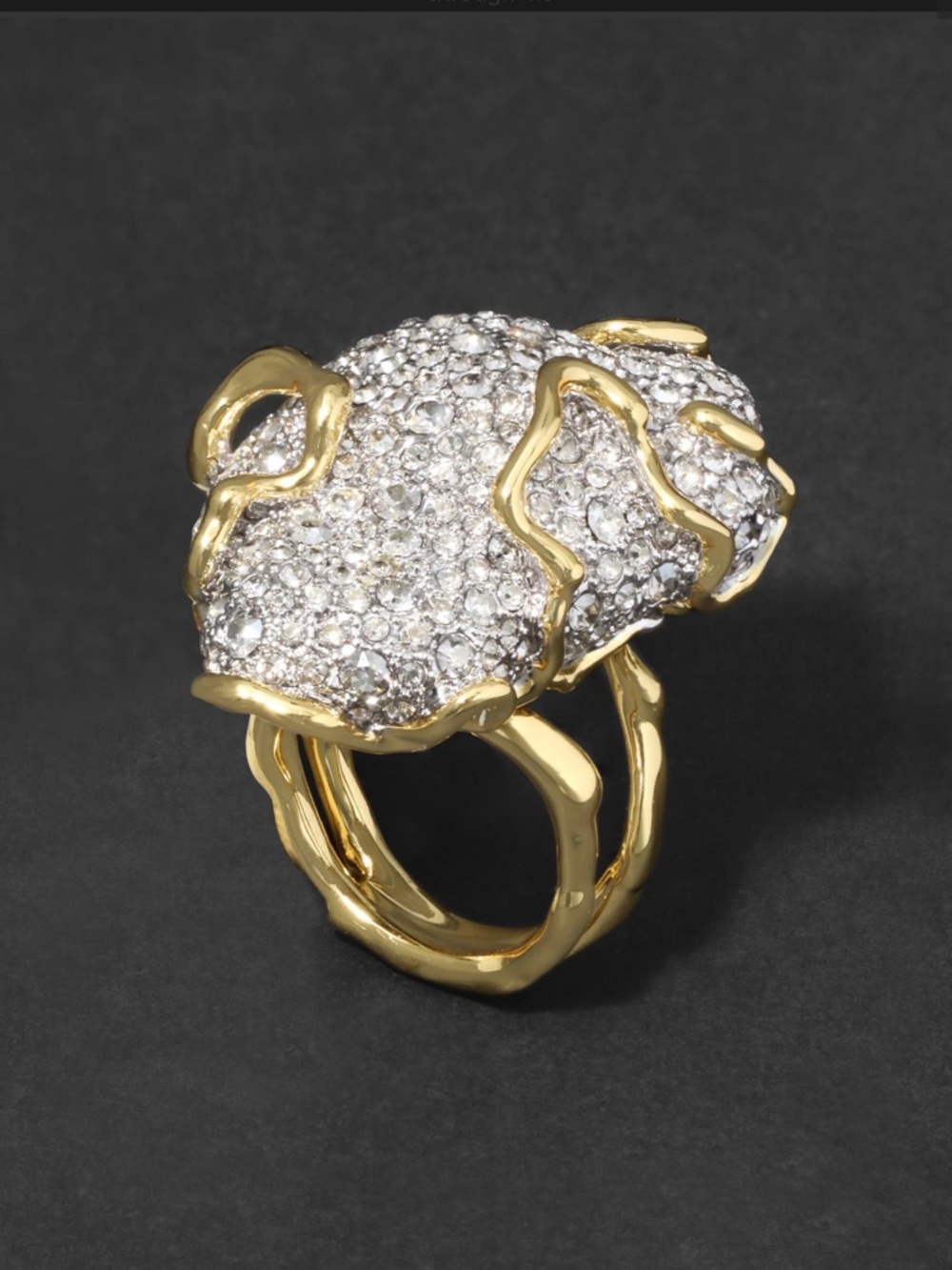 NEW Alexis Bittar Crystal Geode Statement Ring Size 7 Two-Tone Gold Clear JN21